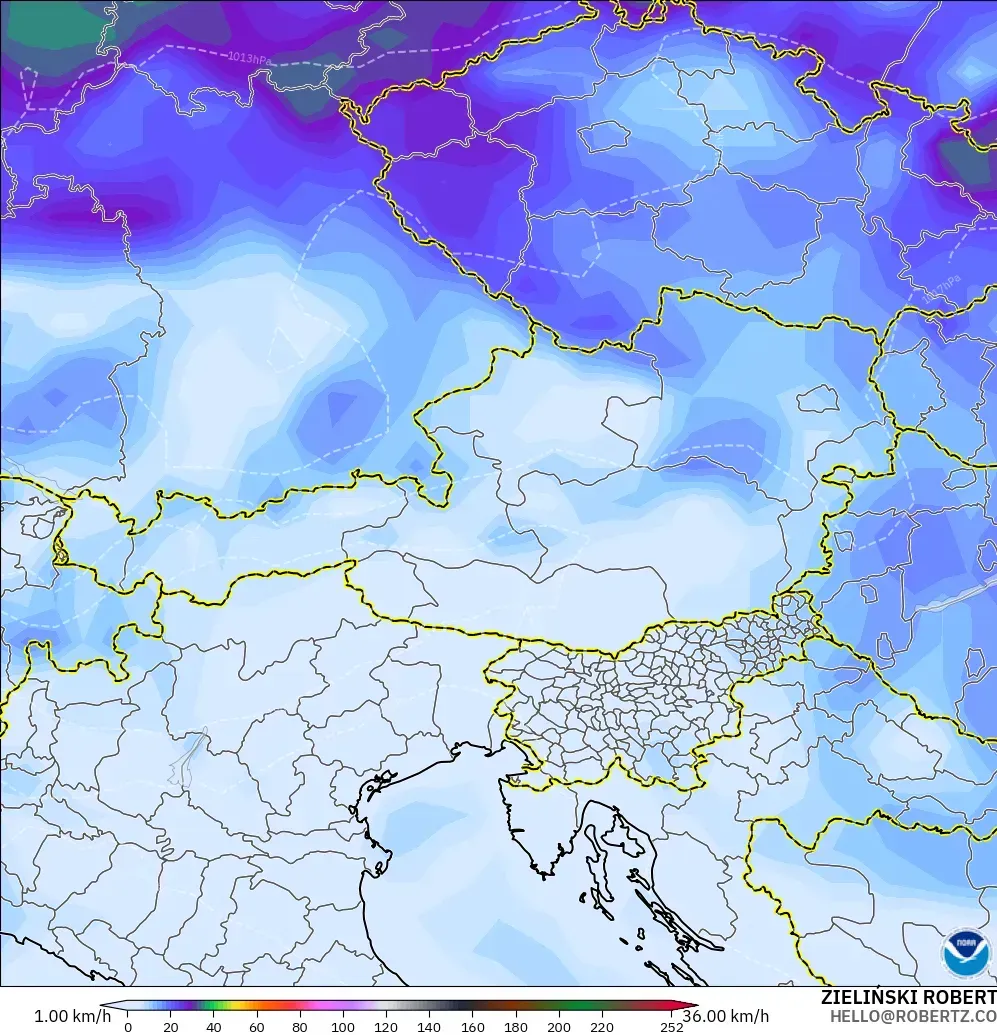 GFS model - Austria, Wind Gusts