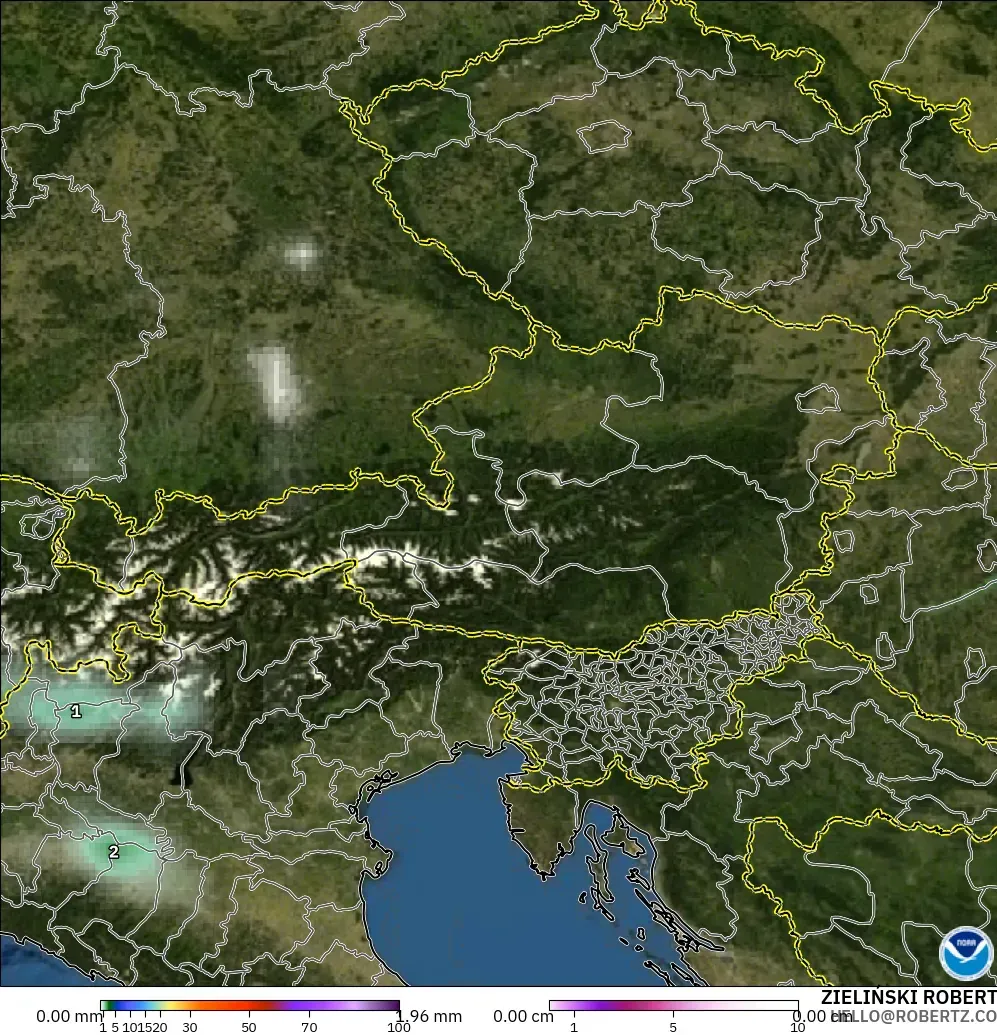 GFS model - Austria, Precipitation, Clouds, and Pressure