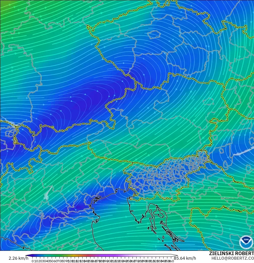 GFS model - Austria, Wind at 300hPa (jet stream)