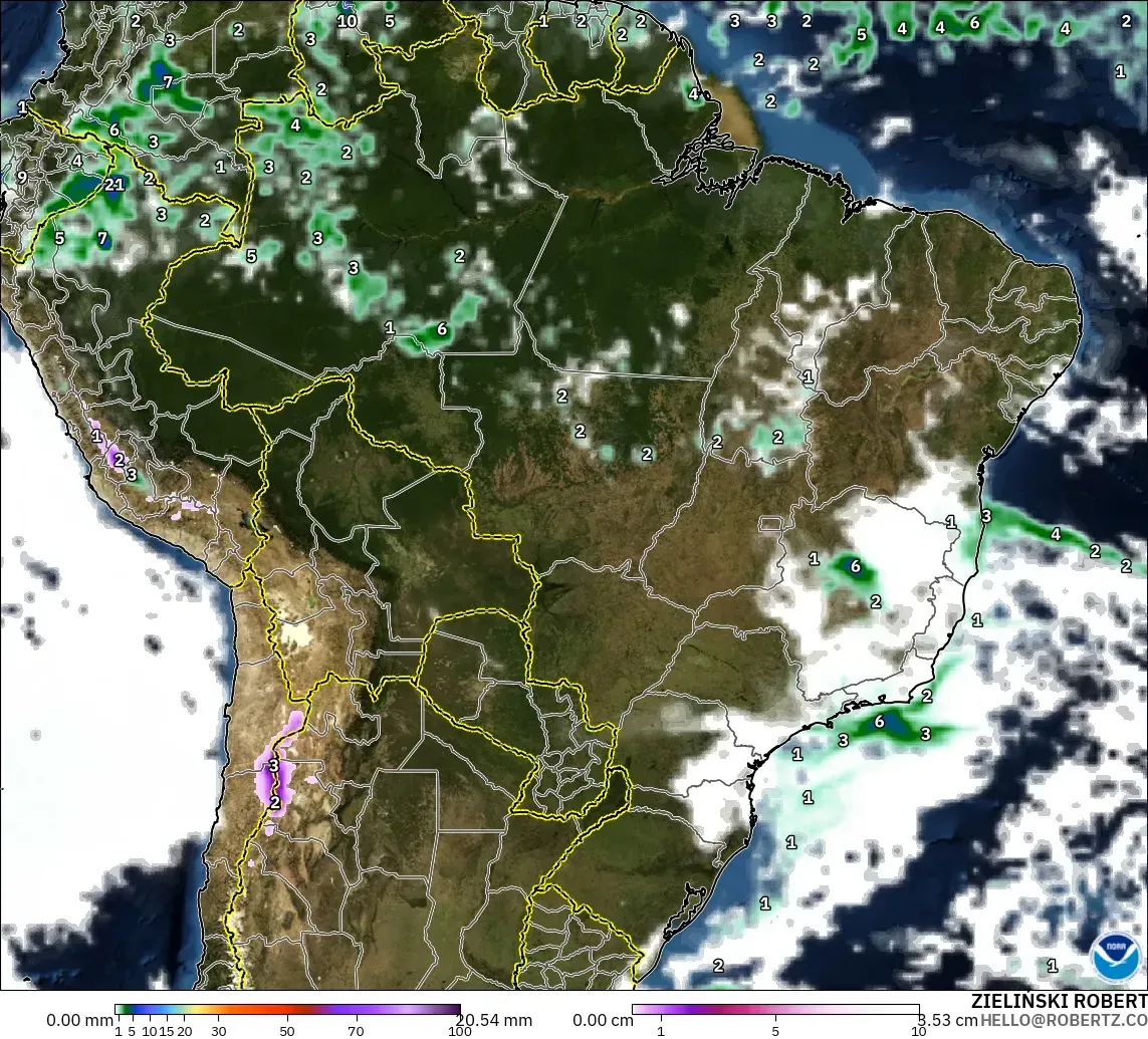 GFS model - Brazil, Precipitation, Clouds, and Pressure