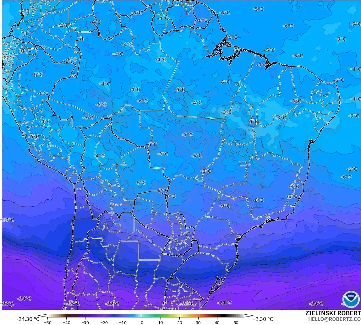 GFS model - Brazil, Temperature at 500hPa
