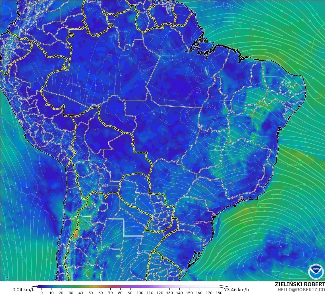 GFS model - Brazil, Wind at 10m
