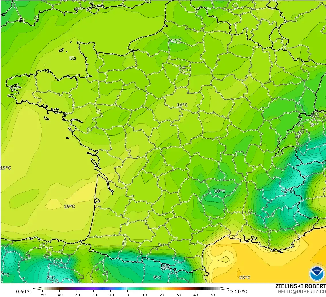GFS model - France, Dewpoint at 2m