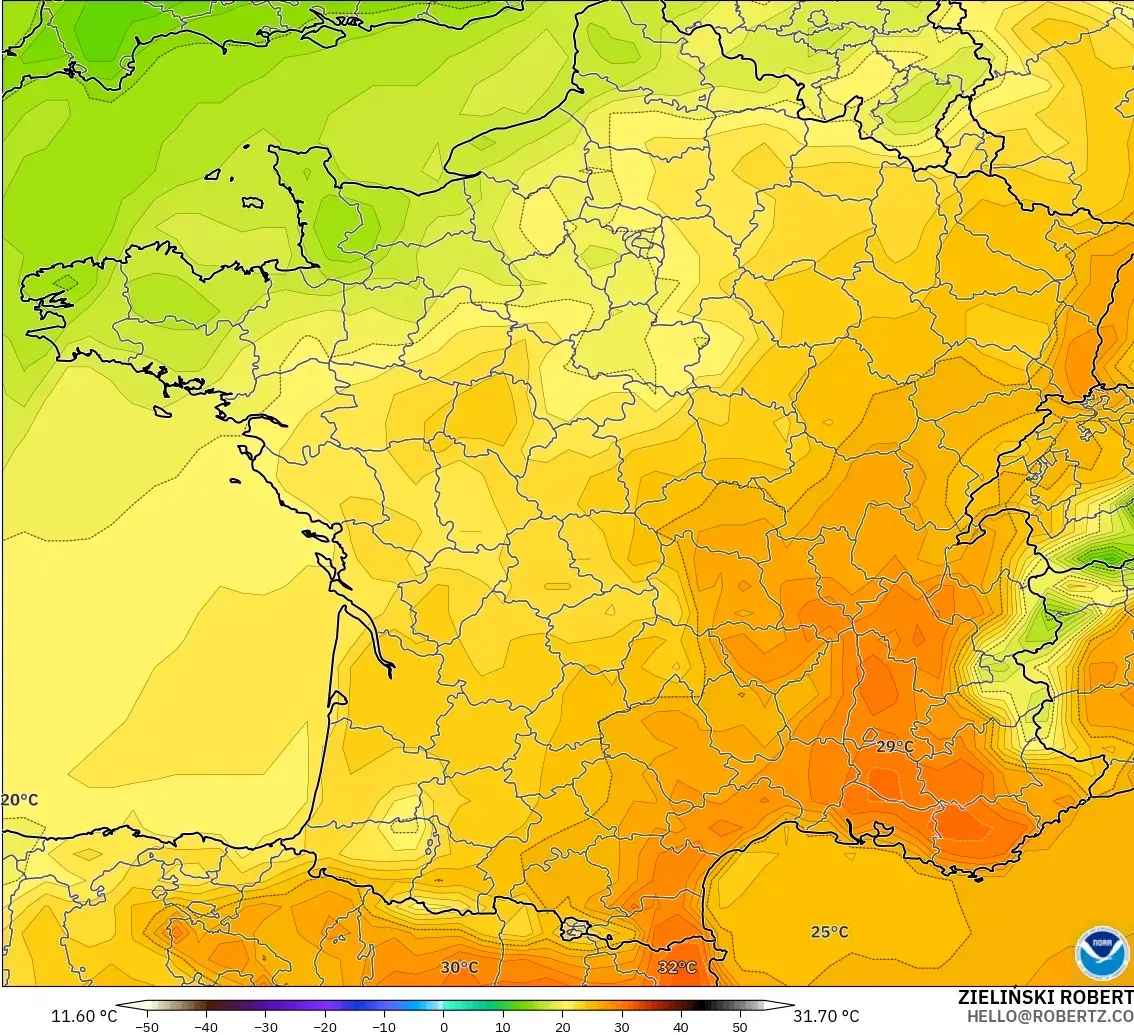 GFS model - France, Temperature at 2m