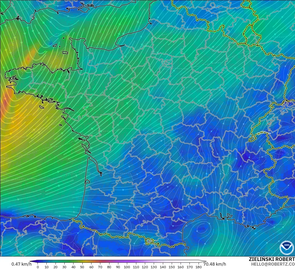 GFS model - France, Wind at 10m