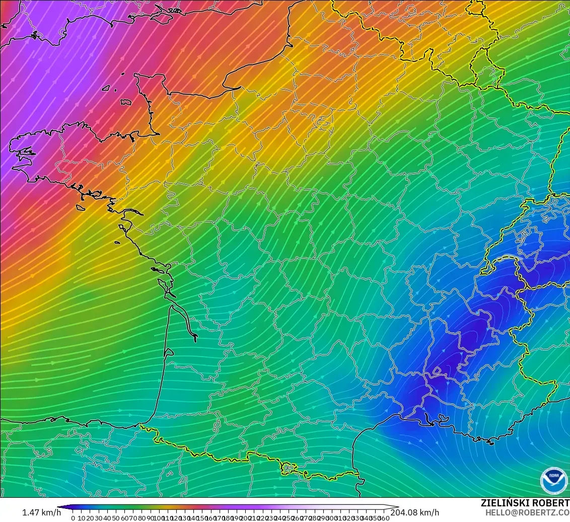 GFS model - France, Wind at 300hPa (jet stream)