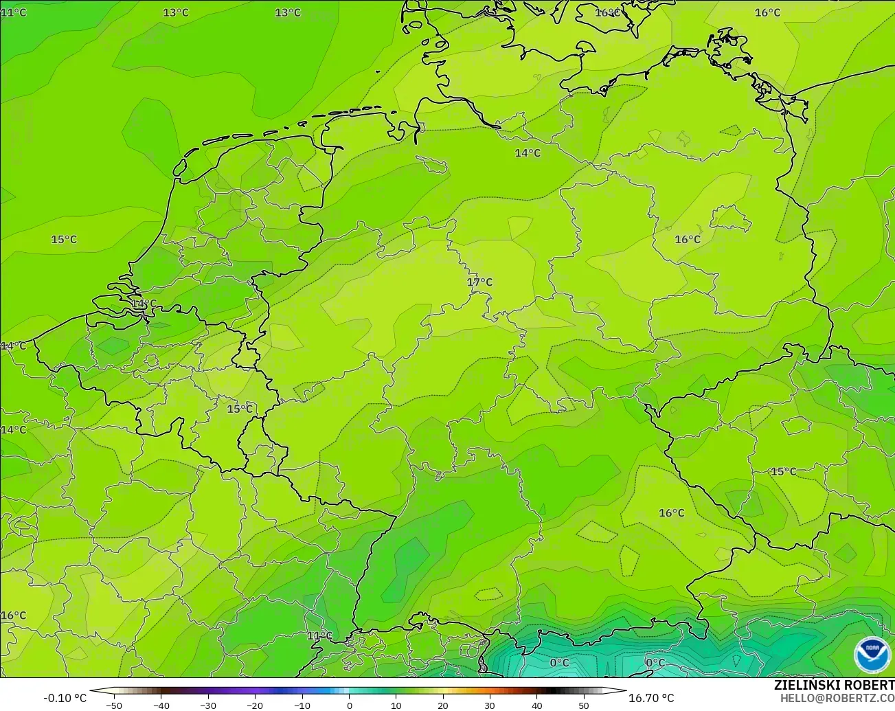 GFS model - Germany, Dewpoint at 2m