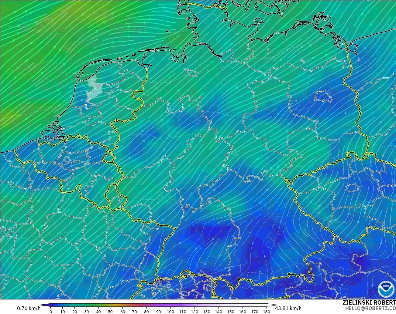 GFS model - Germany, Wind at 10m