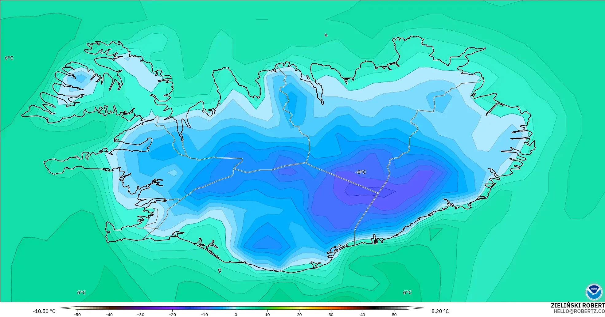 GFS model - Iceland, Dewpoint at 2m