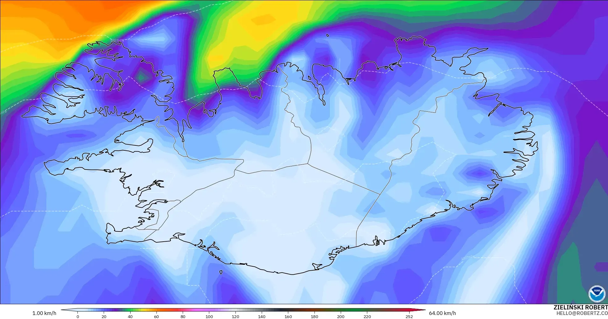 GFS model - Iceland, Wind Gusts