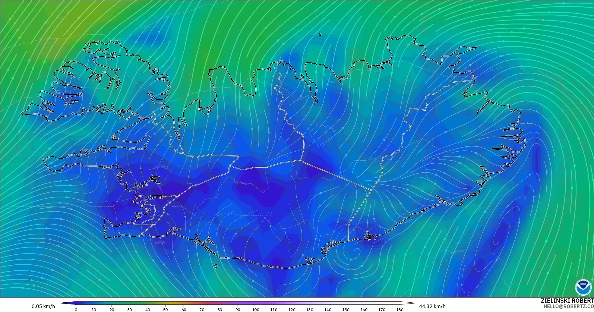 GFS model - Iceland, Wind at 10m