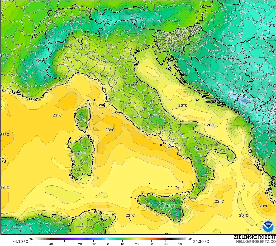 GFS model - Italy, Dewpoint at 2m