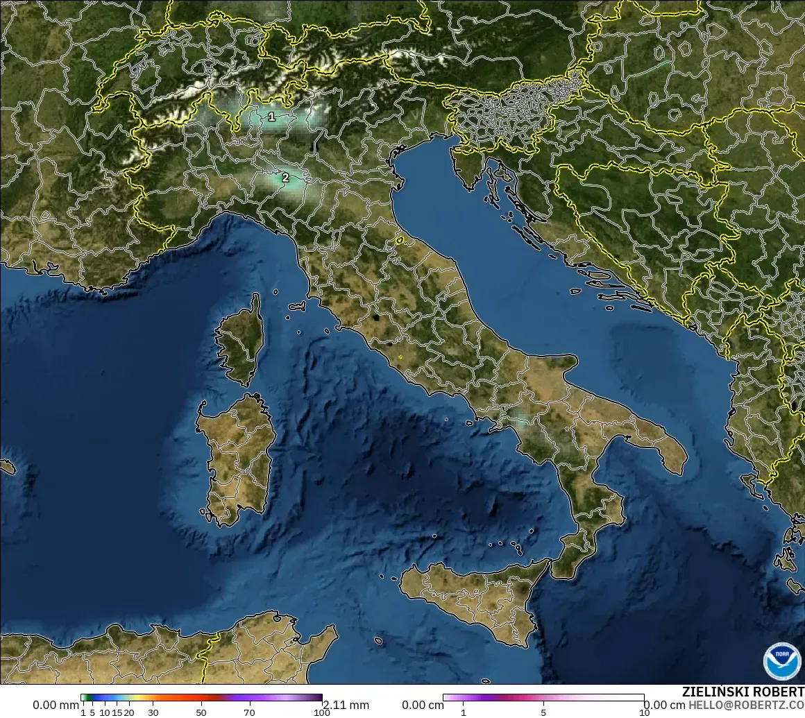 GFS model - Italy, Precipitation, Clouds, and Pressure