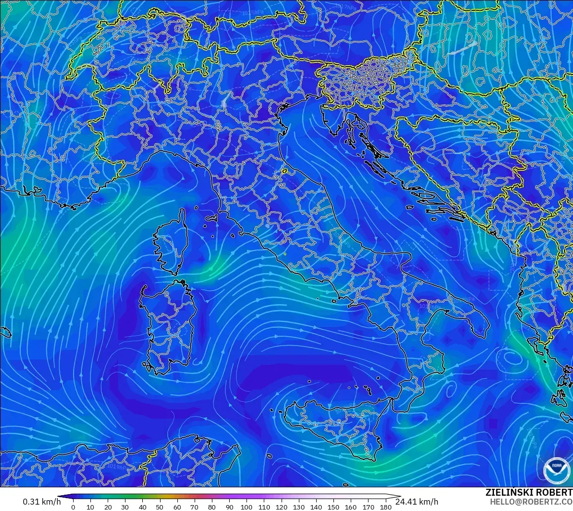 GFS model - Italy, Wind at 10m