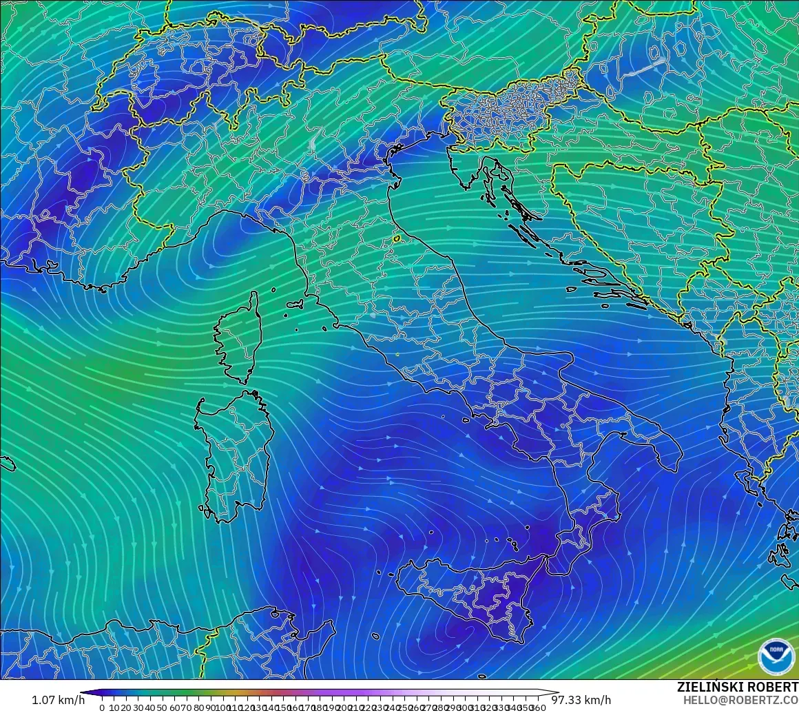 GFS model - Italy, Wind at 300hPa (jet stream)