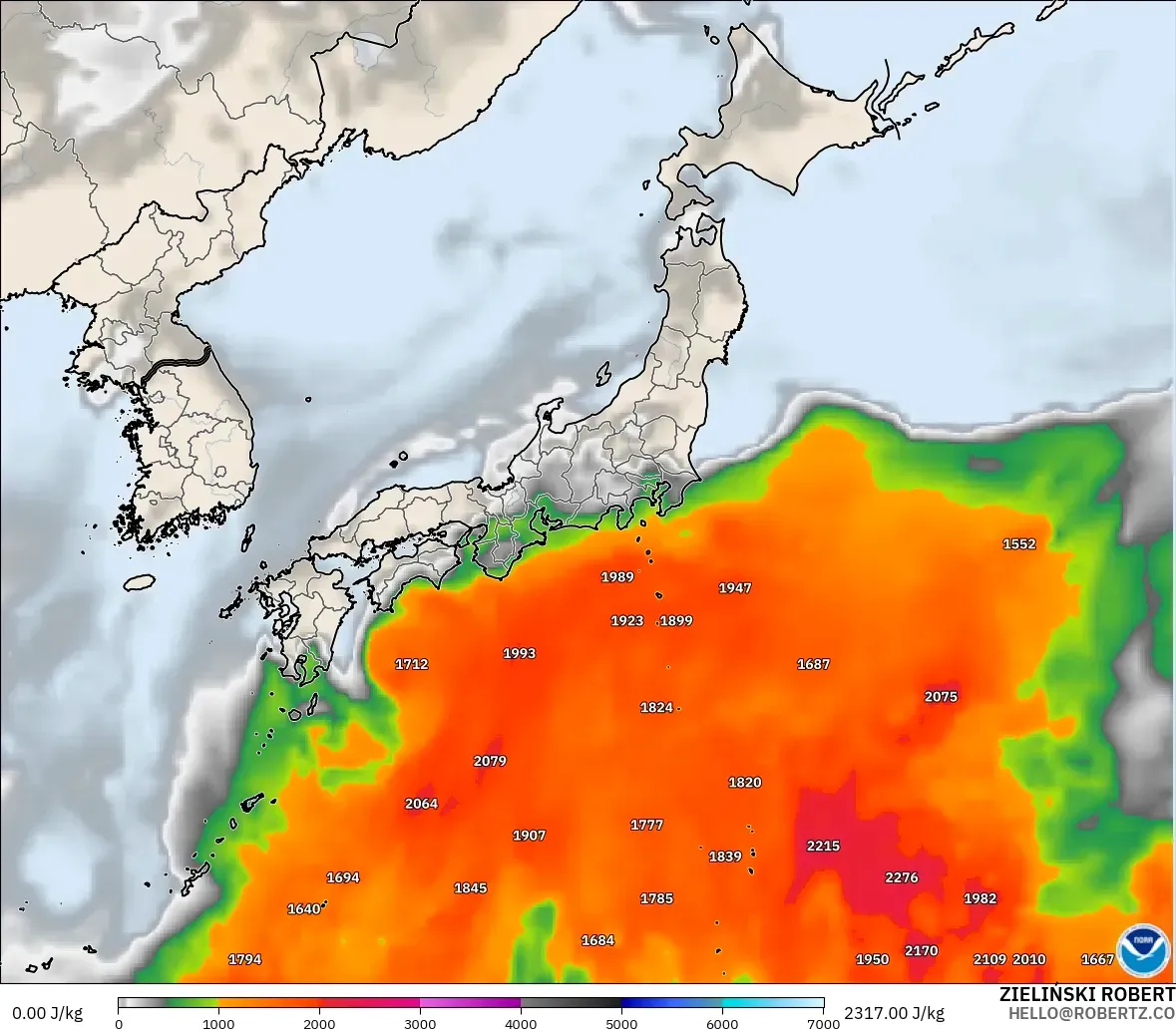 GFS model - Japan, CAPE