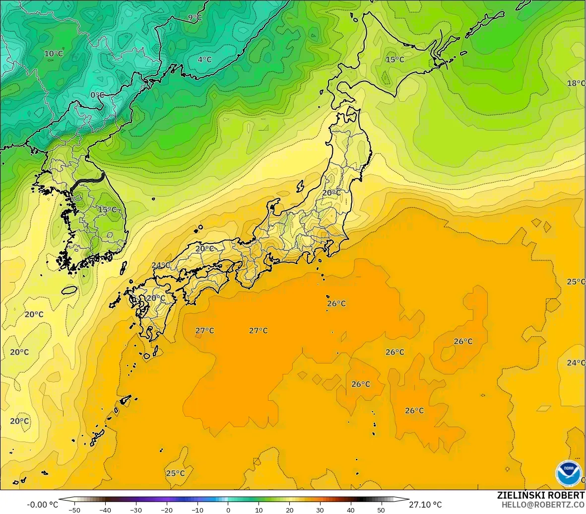 GFS model - Japan, Dewpoint at 2m