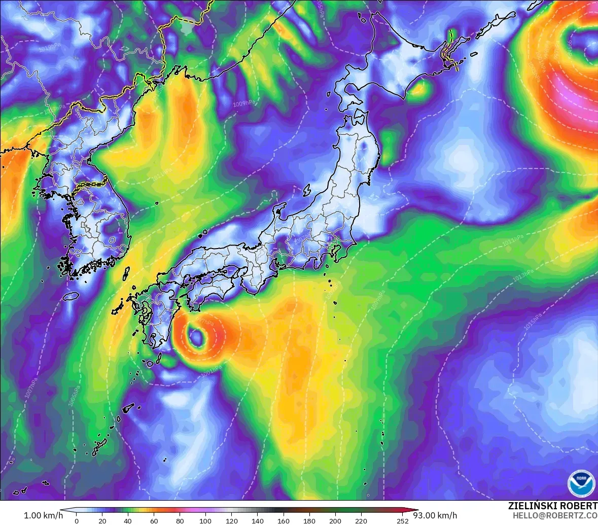 GFS model - Japan, Wind Gusts