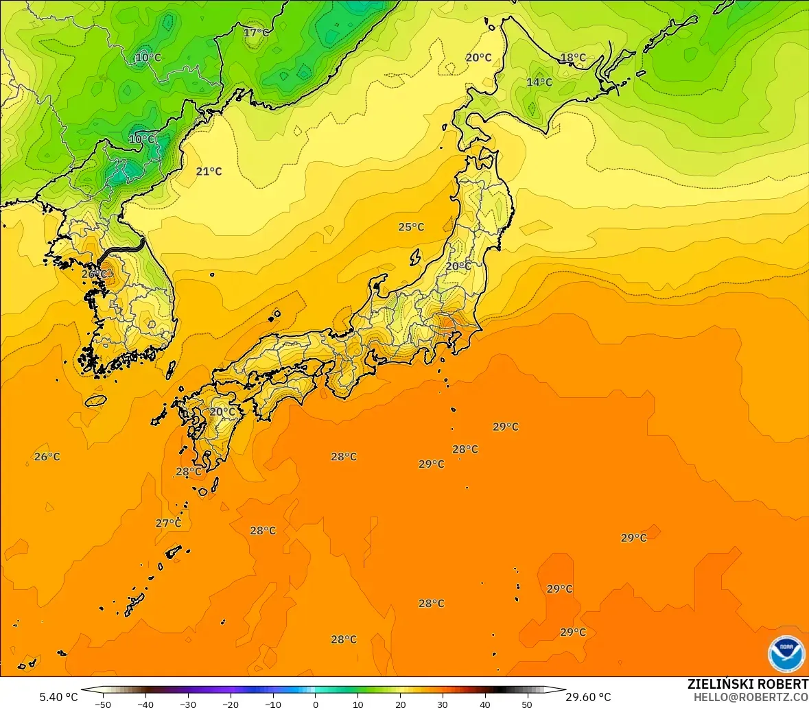 GFS model - Japan, Temperature at 2m