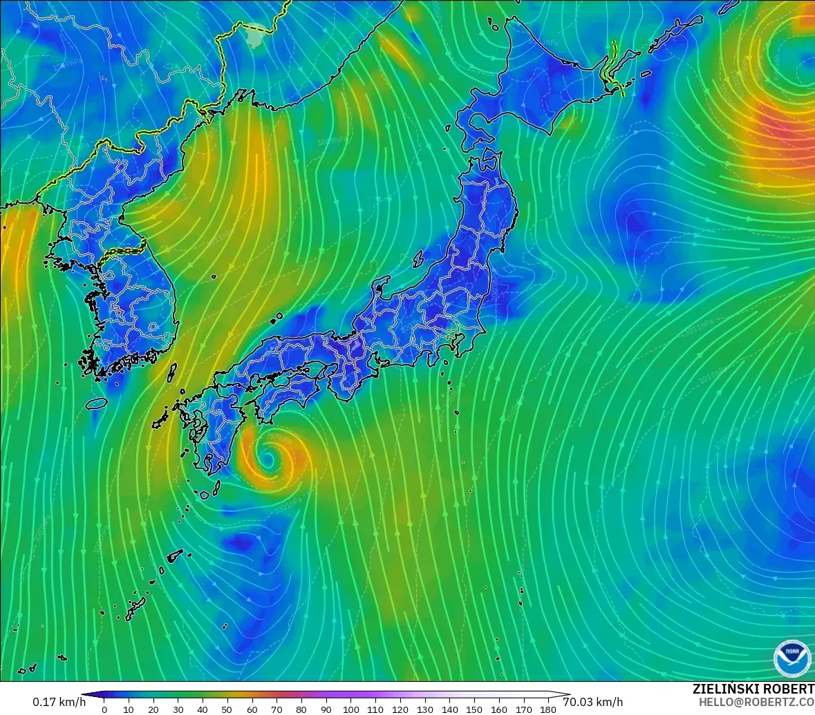 GFS model - Japan, Wind at 10m