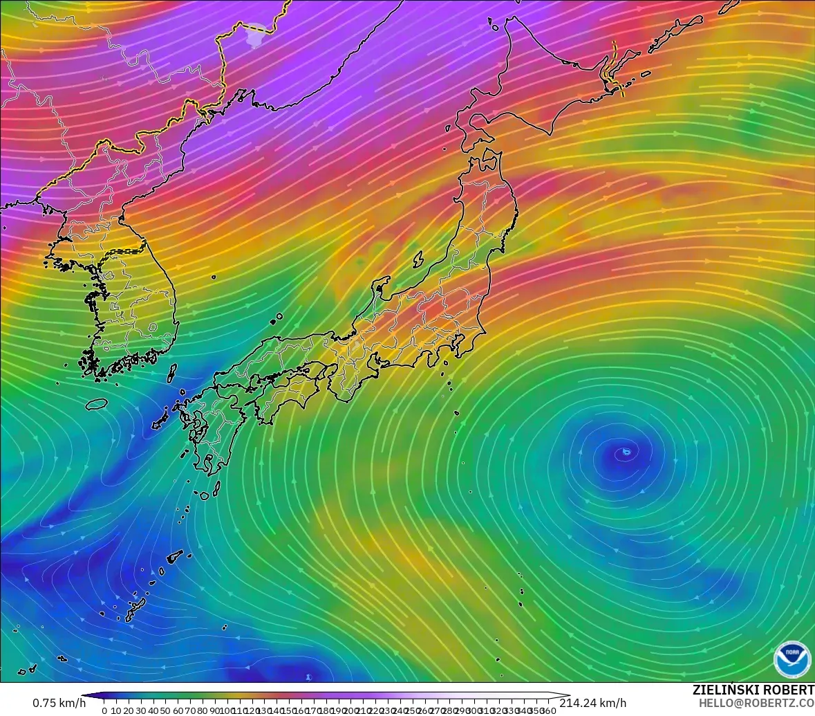 GFS model - Japan, Wind at 300hPa (jet stream)