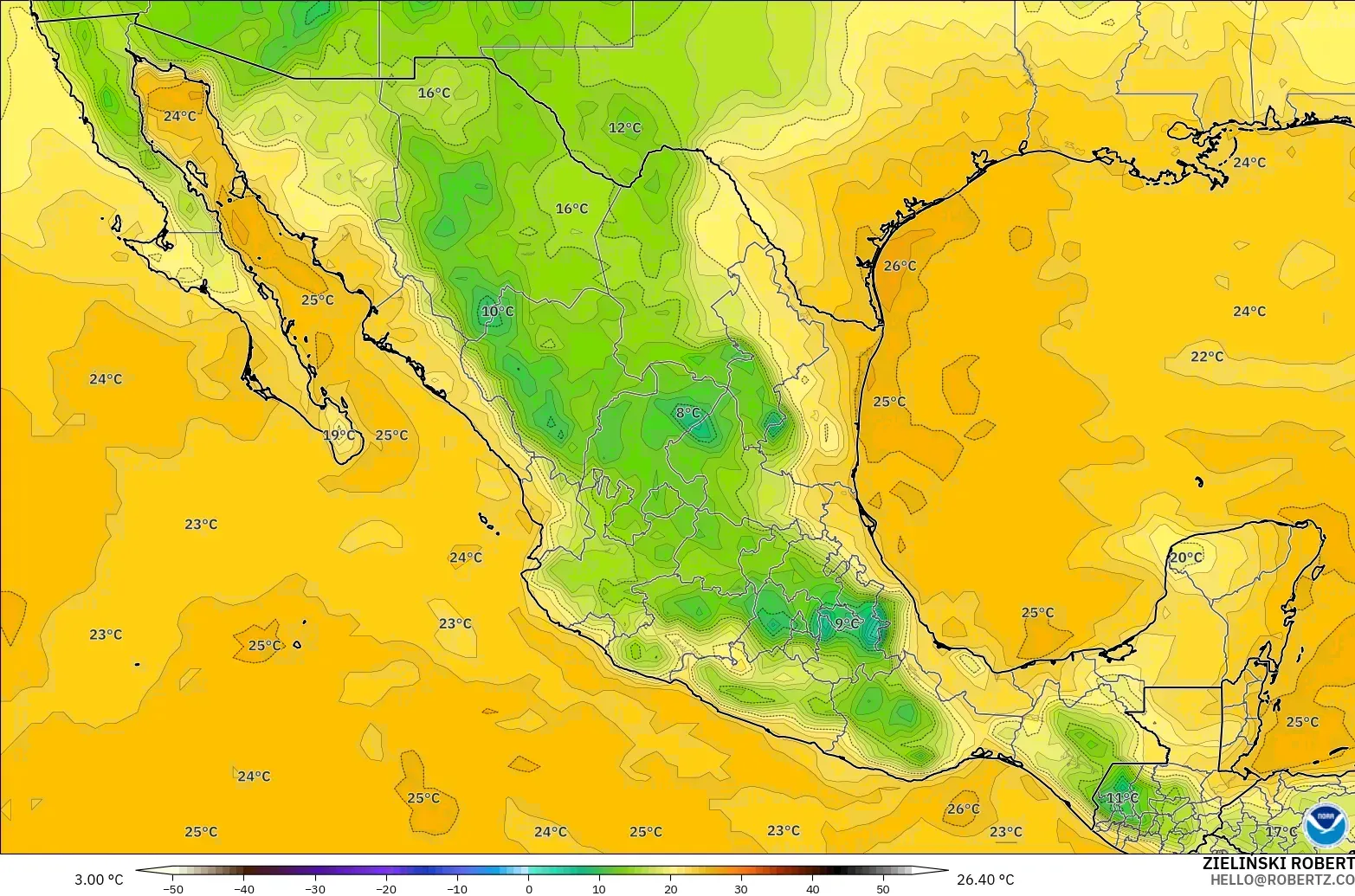 GFS model - Mexico, Dewpoint at 2m