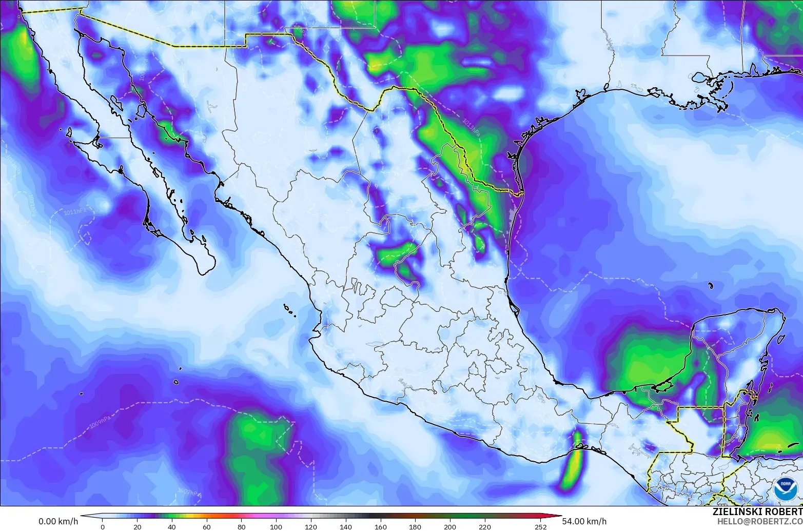 GFS model - Mexico, Wind Gusts