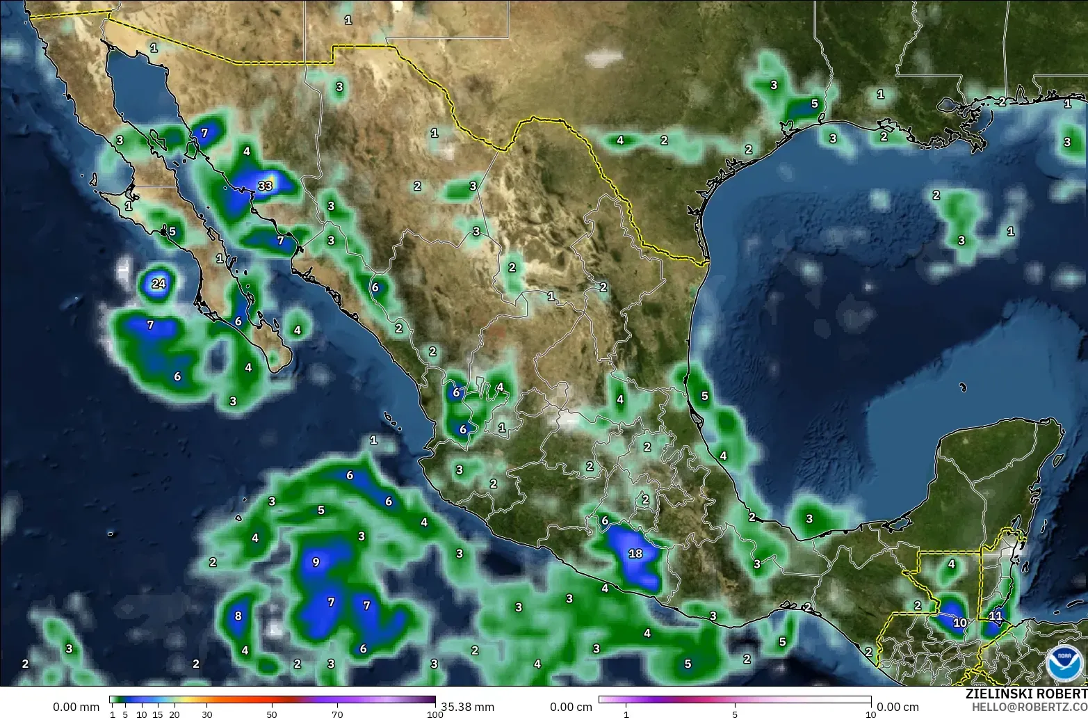 GFS model - Mexico, Precipitation, Clouds, and Pressure