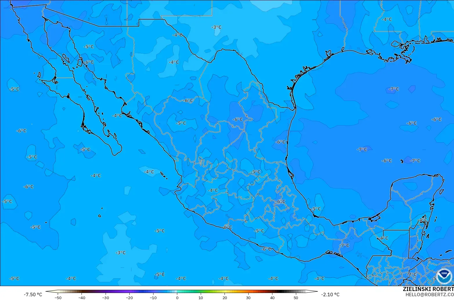 GFS model - Mexico, Temperature at 500hPa