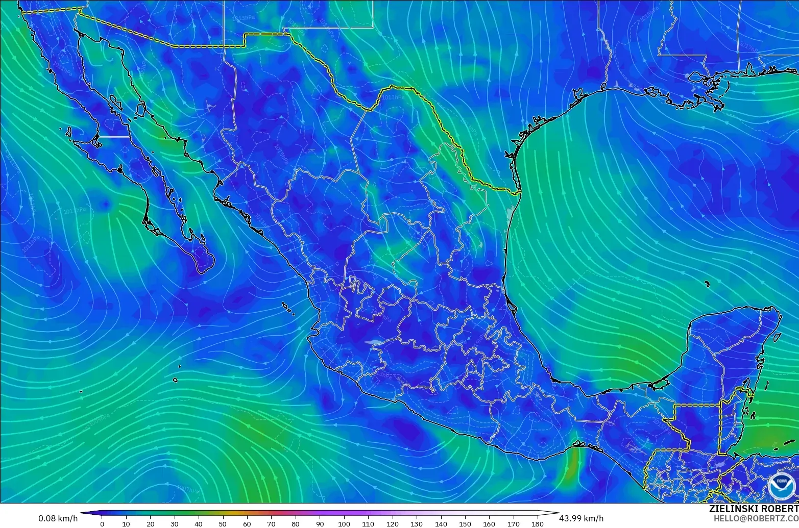 GFS model - Mexico, Wind at 10m