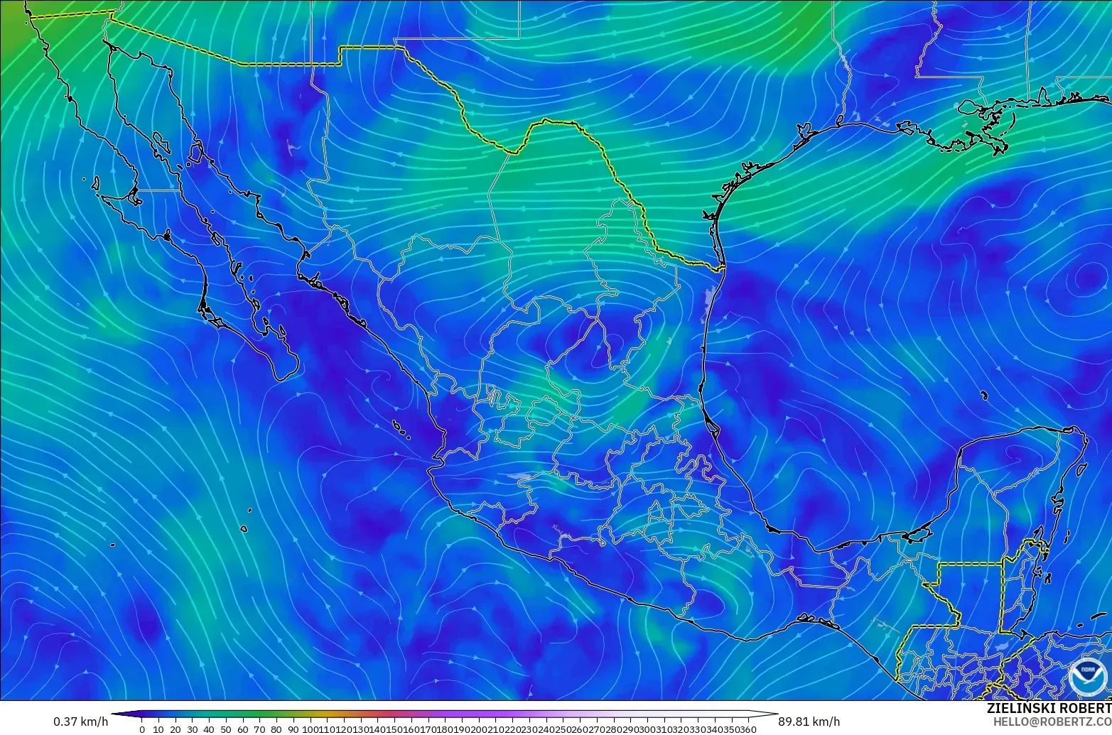 GFS model - Mexico, Wind at 300hPa (jet stream)
