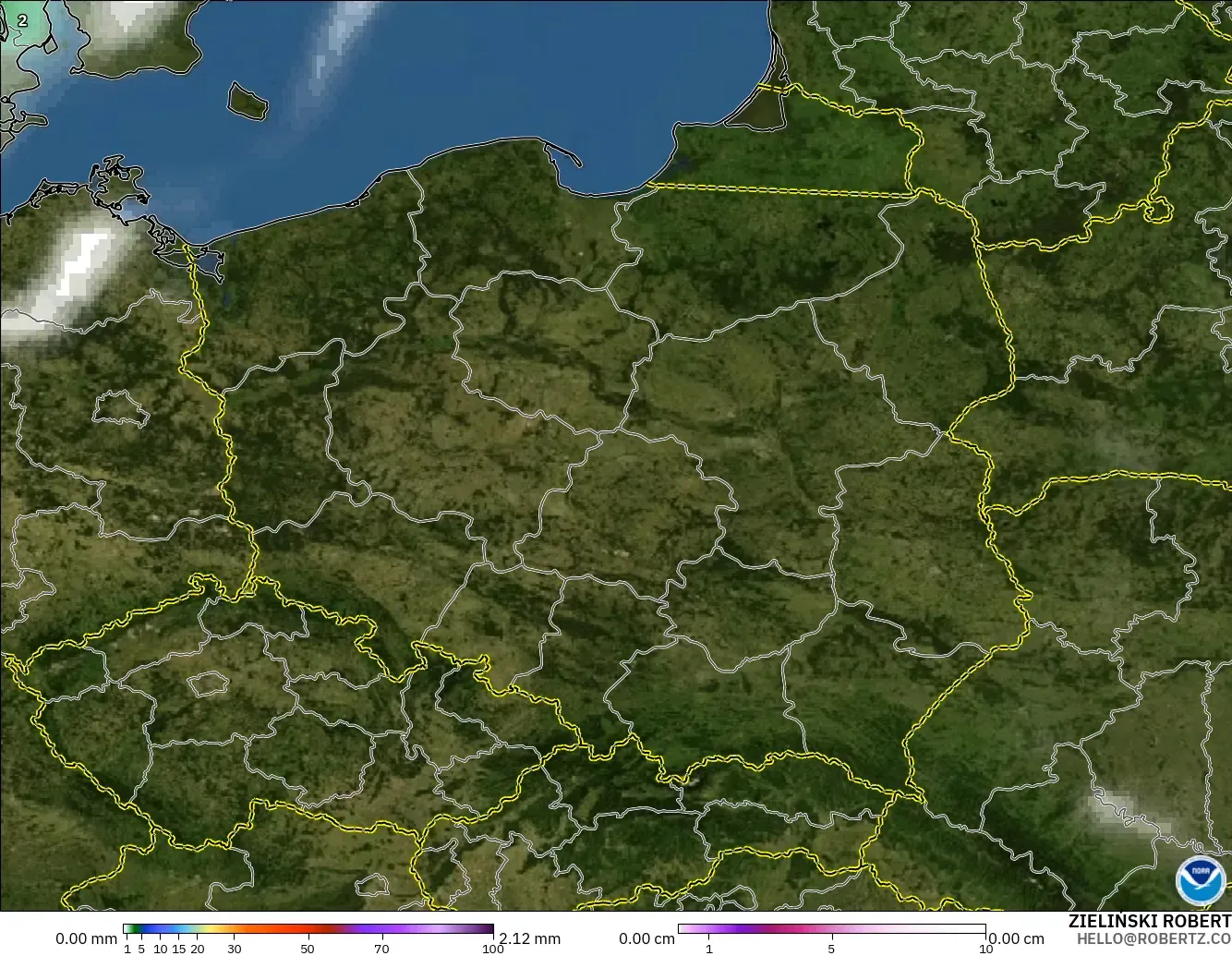 GFS model - Poland, Precipitation, Clouds, and Pressure