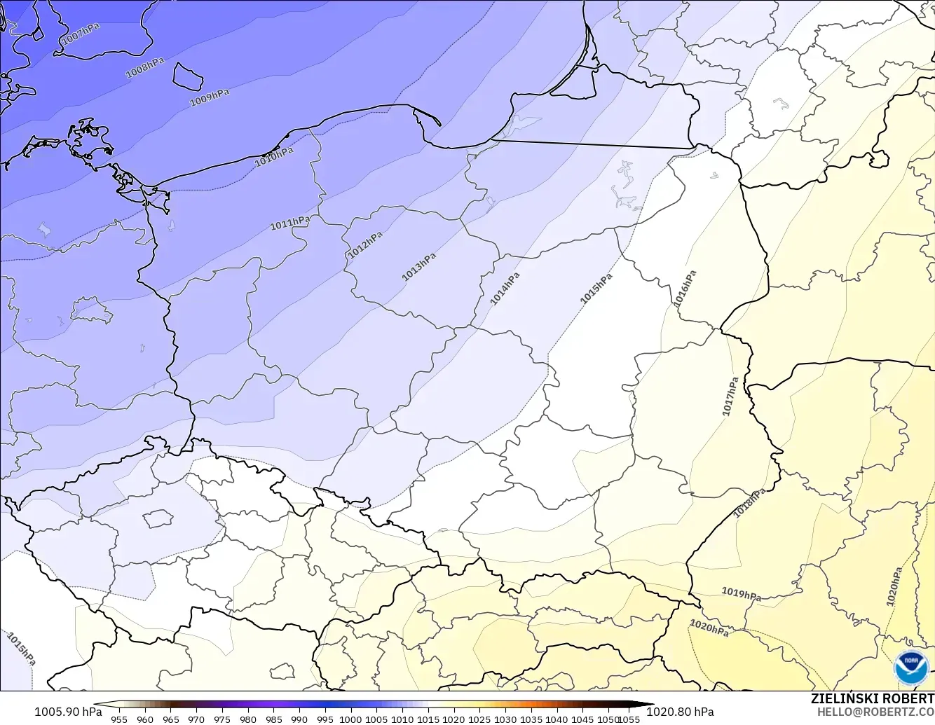 GFS model - Poland, Pressure
