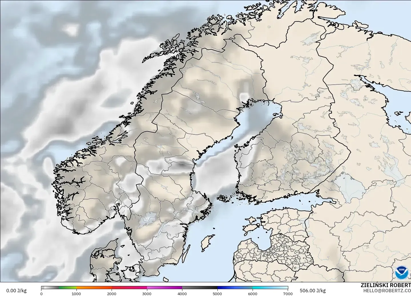 GFS model - Scandinavia, CAPE