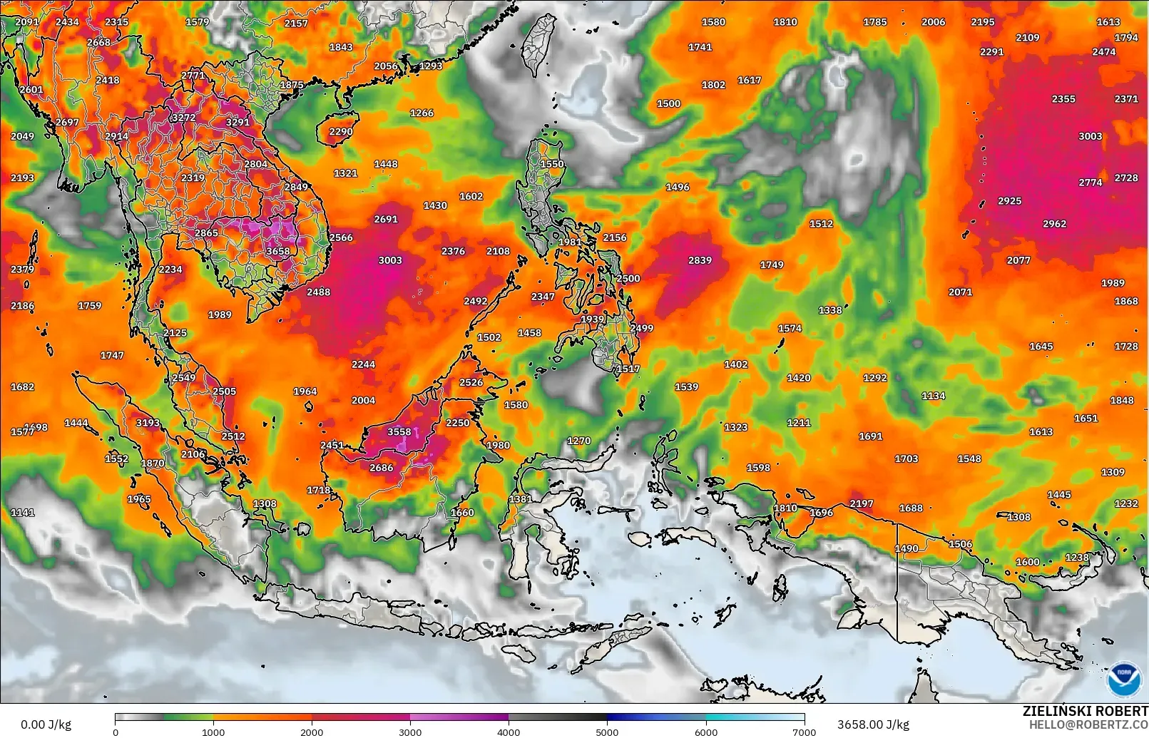 GFS model - South East Asia, CAPE