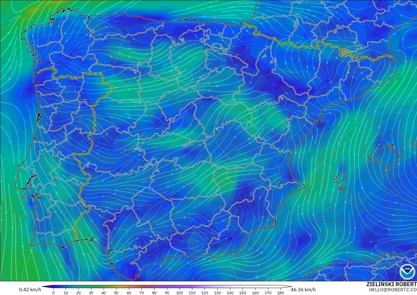 GFS model - Spain, Wind at 10m