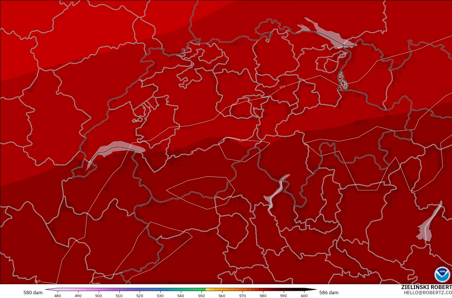 GFS model - Switzerland, Geopotential height at 500hPa