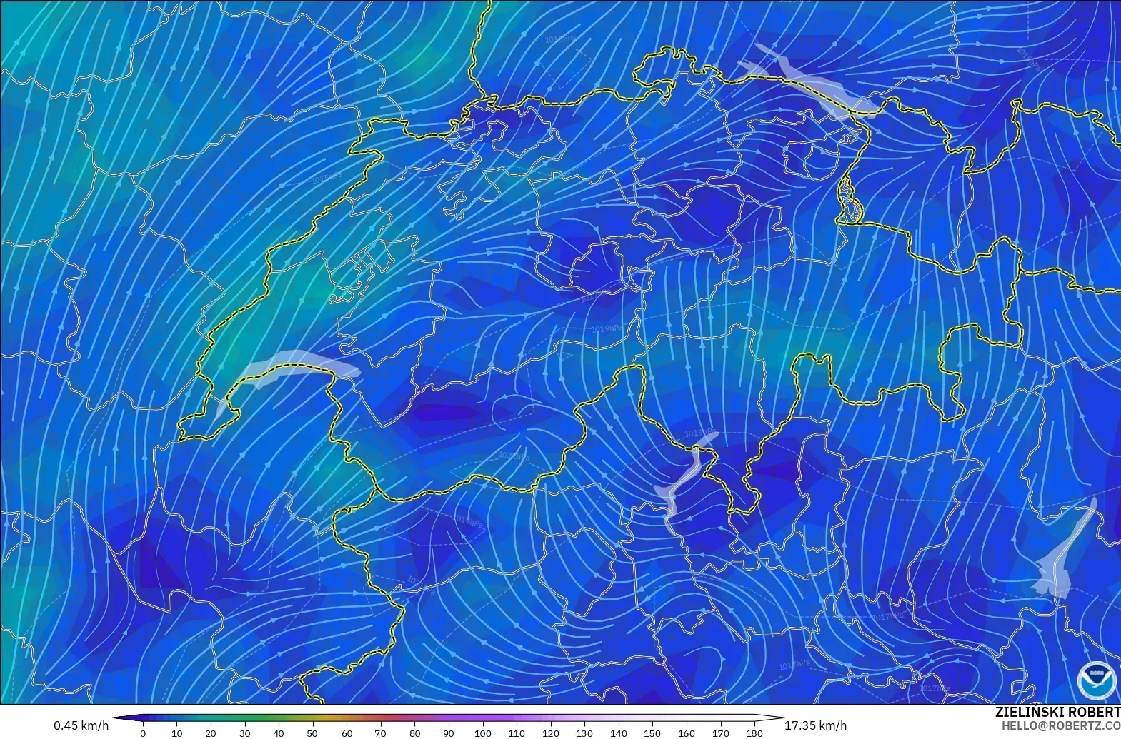 GFS model - Switzerland, Wind at 10m
