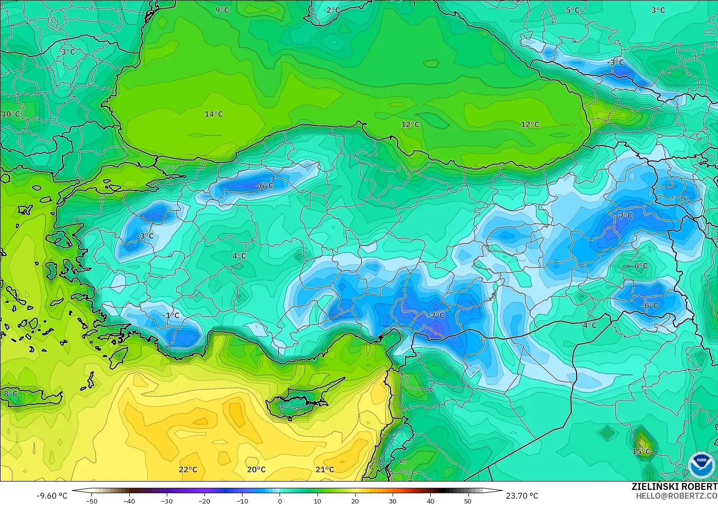 GFS model - Turkey, Dewpoint at 2m