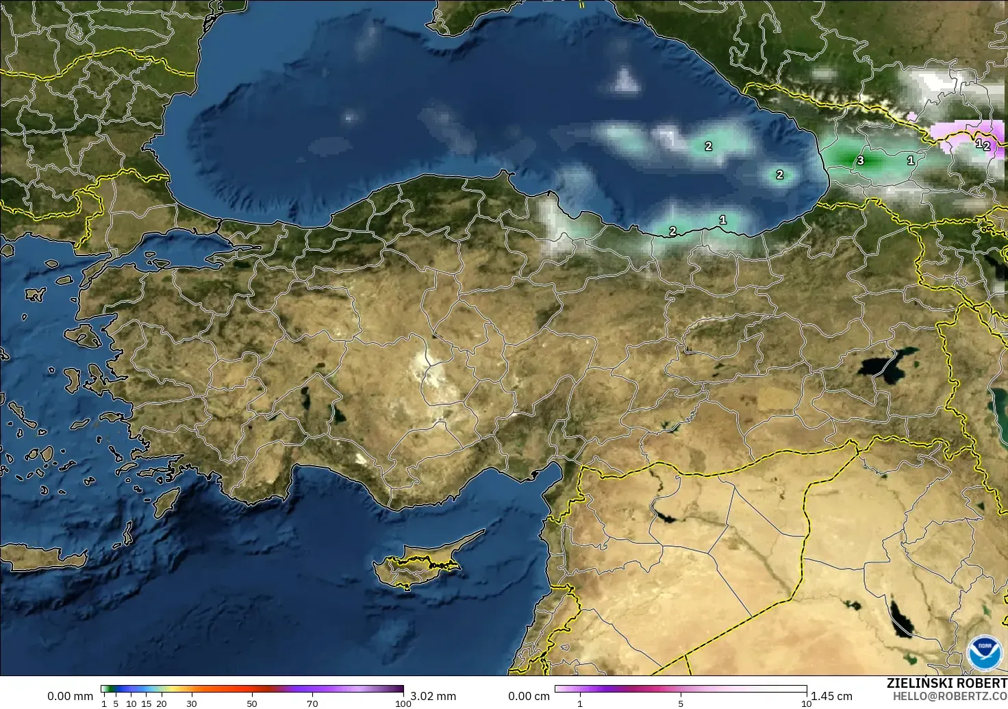 GFS model - Turkey, Precipitation, Clouds, and Pressure