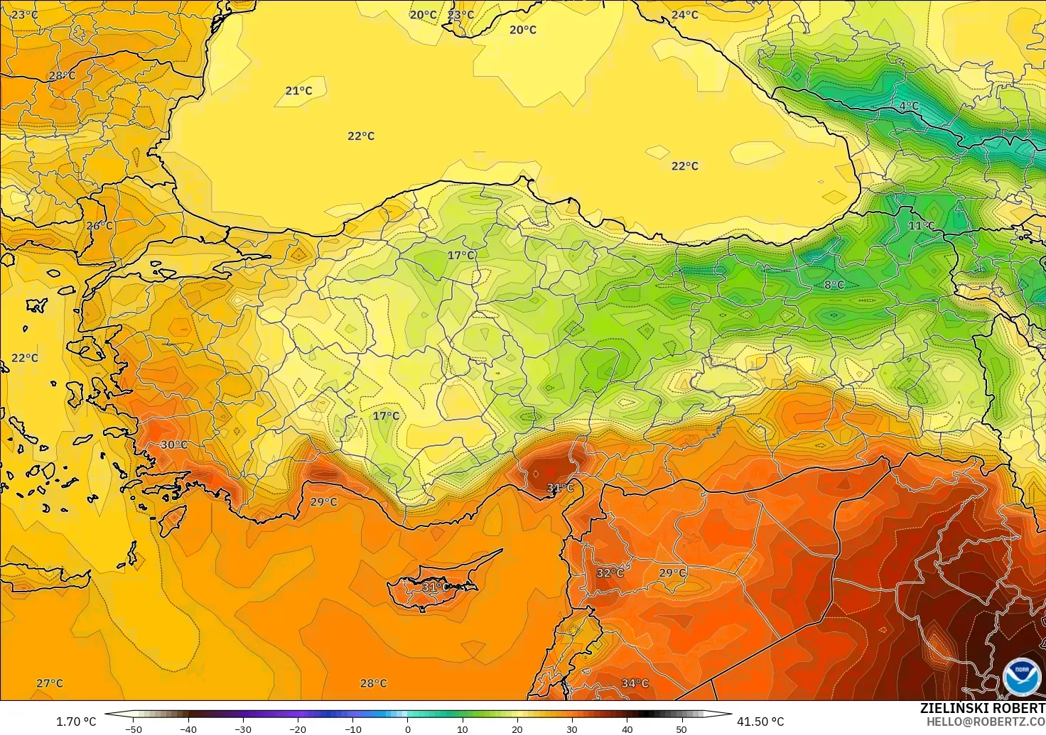 GFS model - Turkey, Temperature at 2m