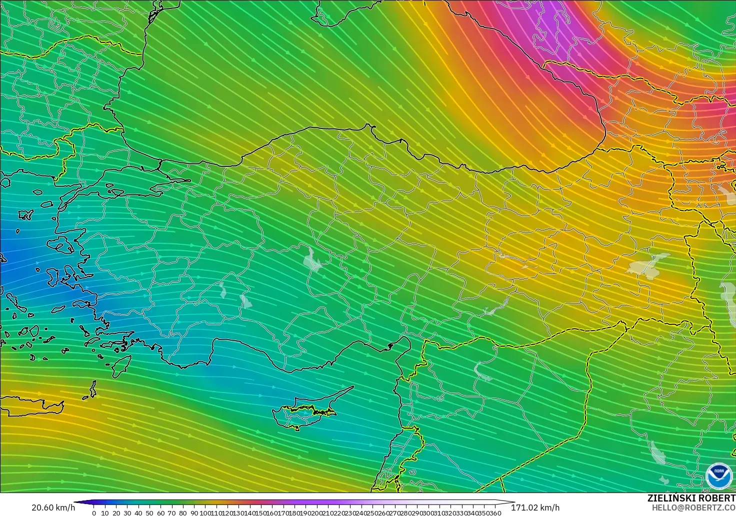 GFS model - Turkey, Wind at 300hPa (jet stream)