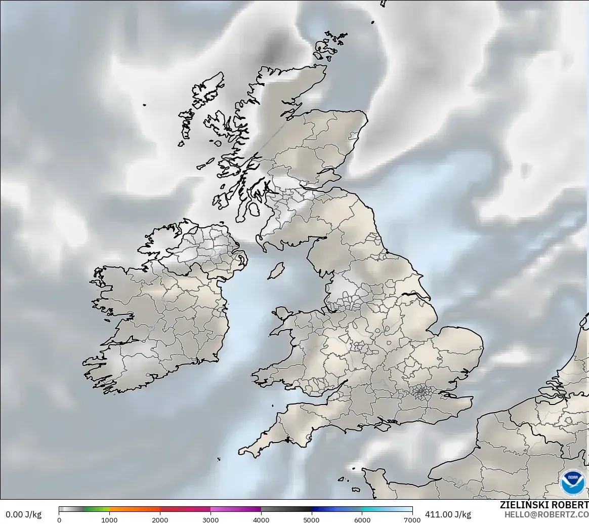 GFS model - United Kingdom, CAPE