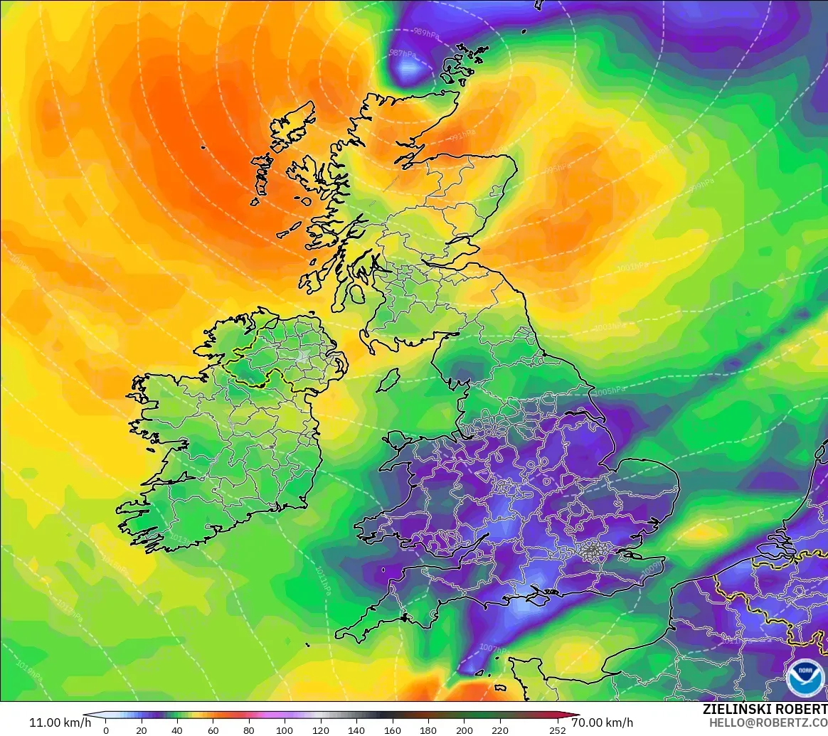 GFS model - United Kingdom, Wind Gusts