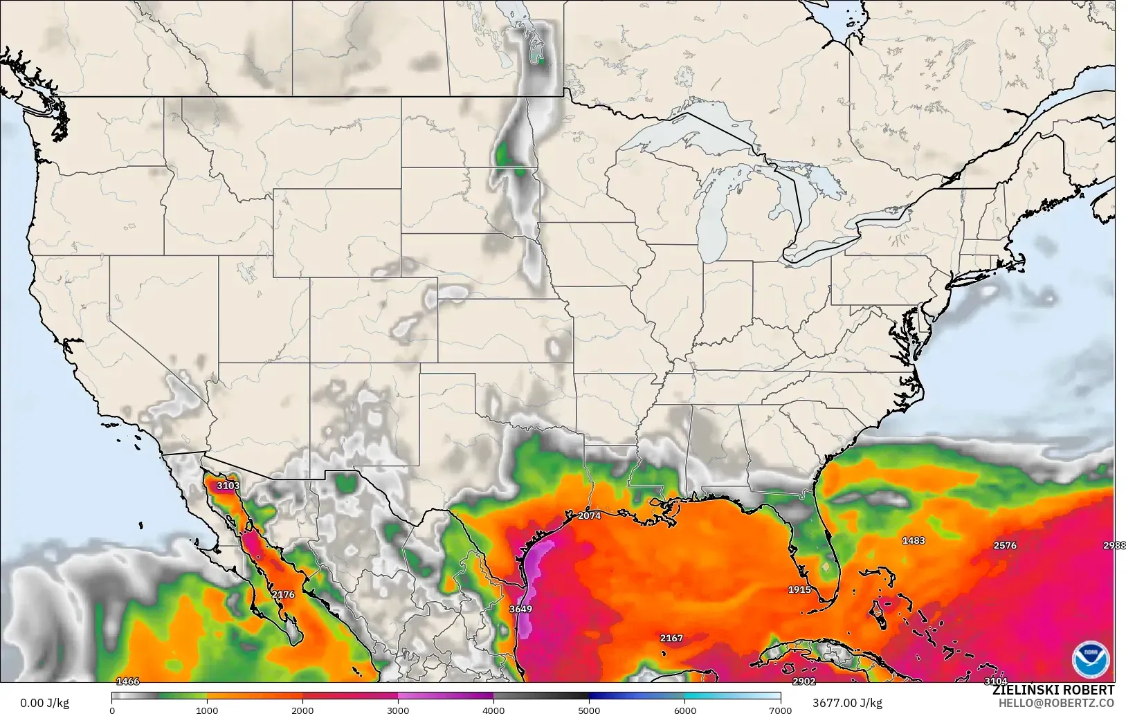 GFS model - United States, CAPE