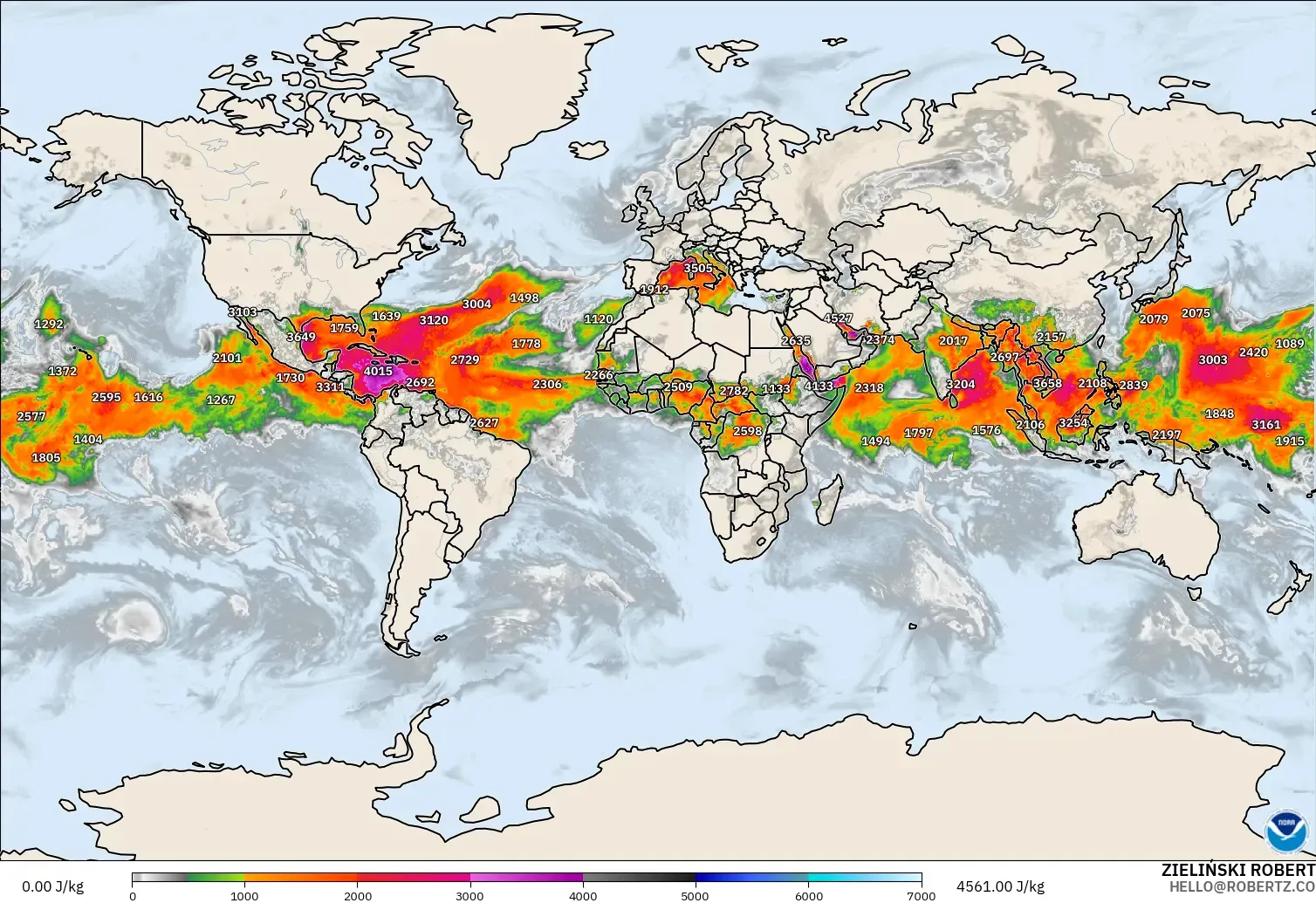 GFS model - World, CAPE