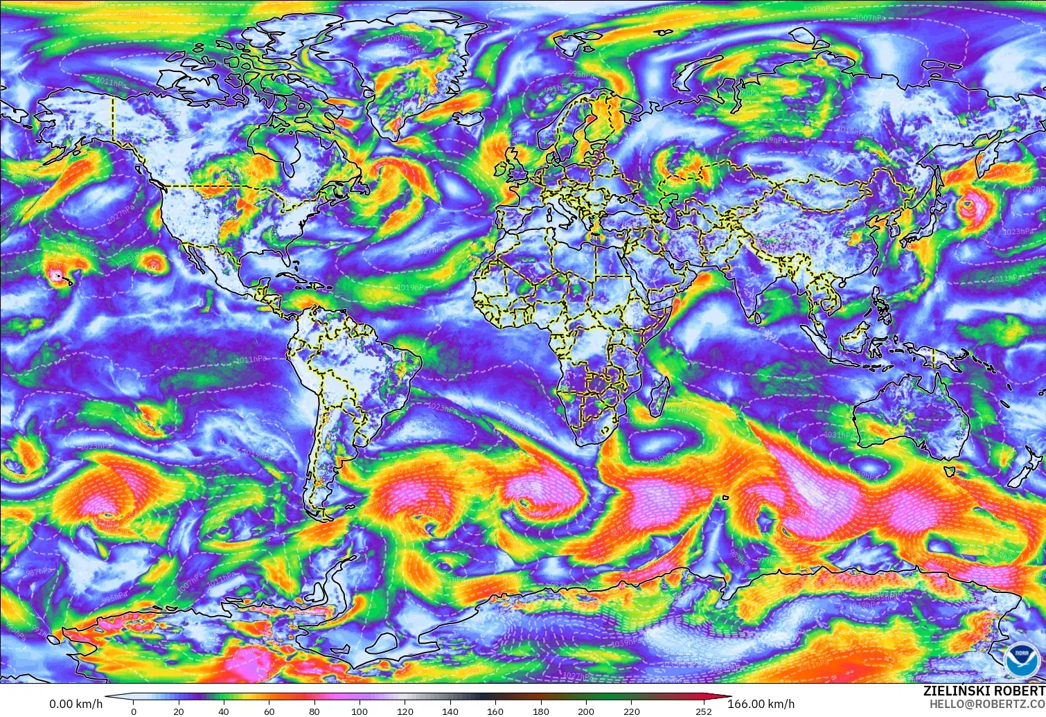 GFS model - World, Wind Gusts