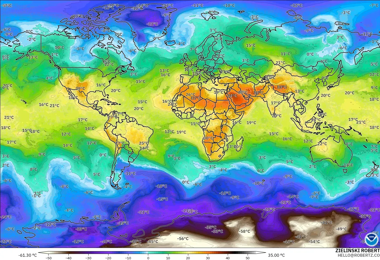 GFS model - World, Temperature at 850hPa
