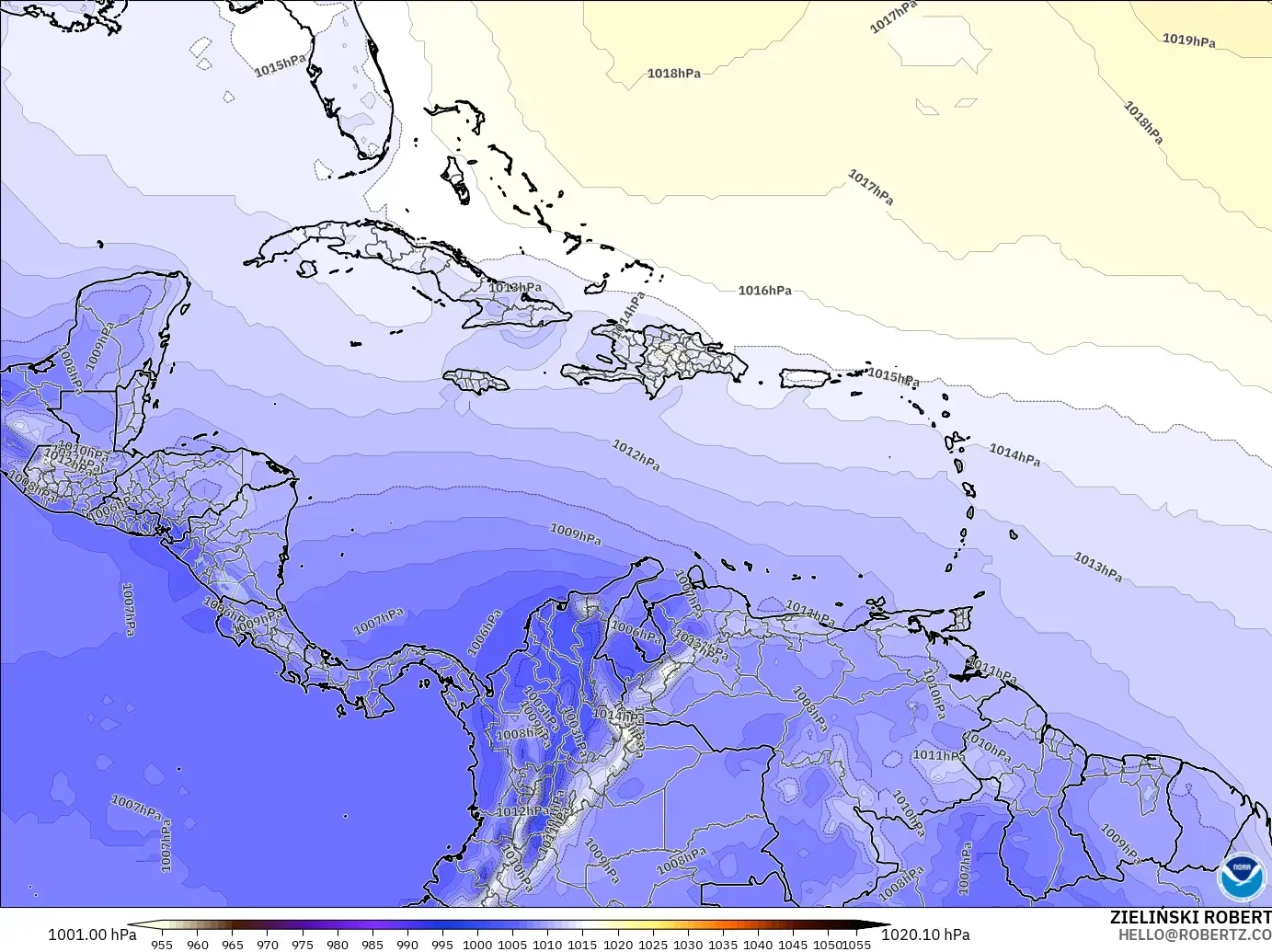 GFS model - Caribbean, Pressure