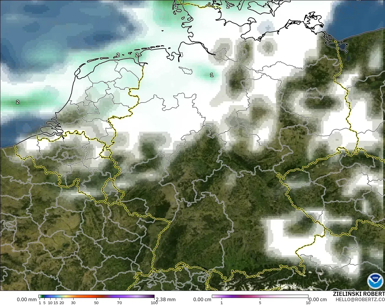 GFS model - Germany, Precipitation, Clouds, and Pressure